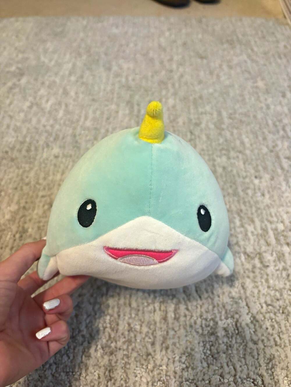 Soft Blue Narwhal Plush Stuffed Toy White Belly Yellow Horn Small 6-14 in